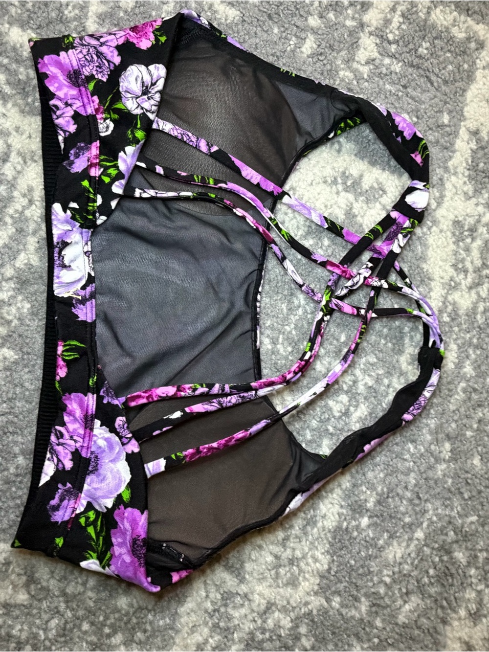 Victoria's Secret Black Floral Strappy Sports Bra with Purple Accents - Picture 4 of 6